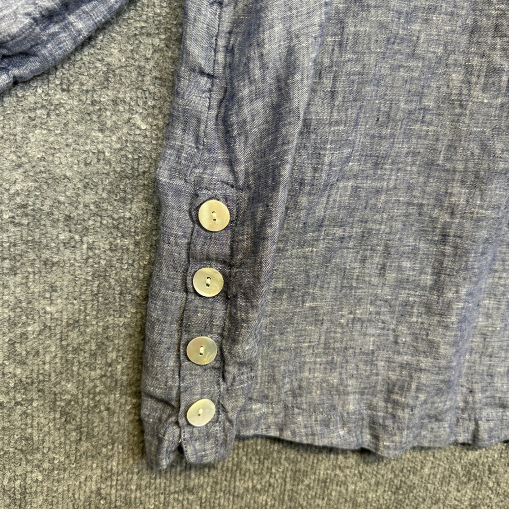 Tahari Size 1X Shirt Blouse Navy Blue Heather Linen Collared Buttons 3/4 Sleeves - Picture 4 of 7